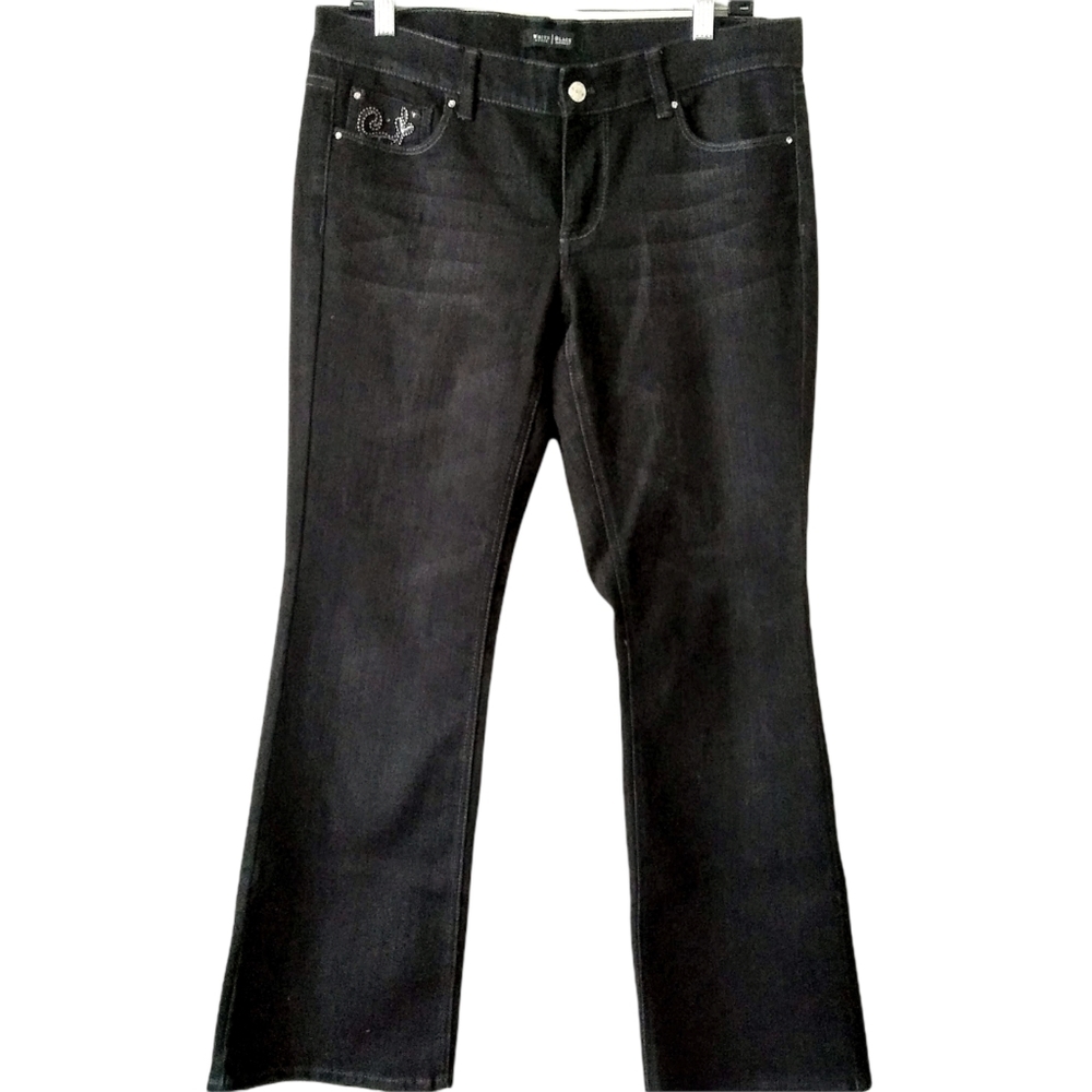 White House Black Market WHBM Womens Black Noir Boot Leg Cut Denim Jeans US 10 S